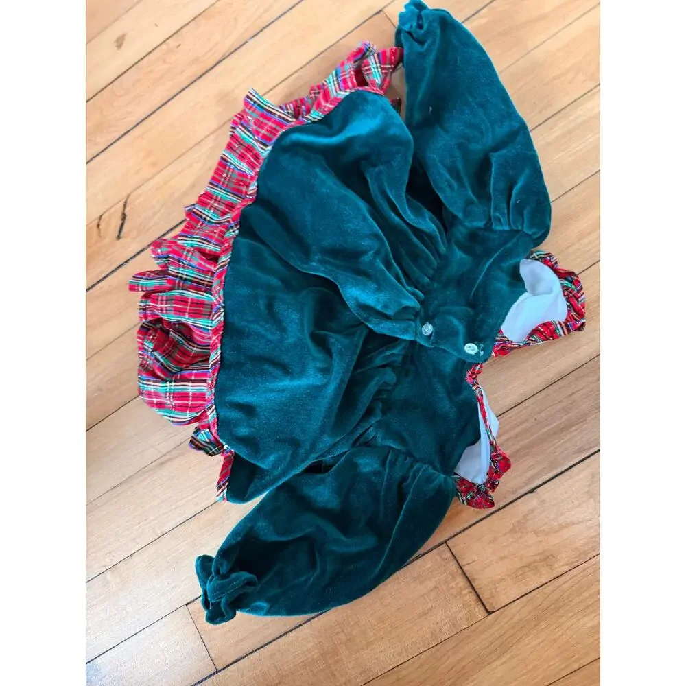 Bryan &‎ Co. vintage green velour red plaid Christmas dress